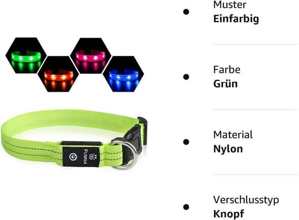 PCEOTLLAR Dog collar luminous band light neck band Dog Charging flashing reflecting LED dog collar band lights adjustable for large medium-sized small dogs green-S S (28-40cm 2cm) green r5383 C