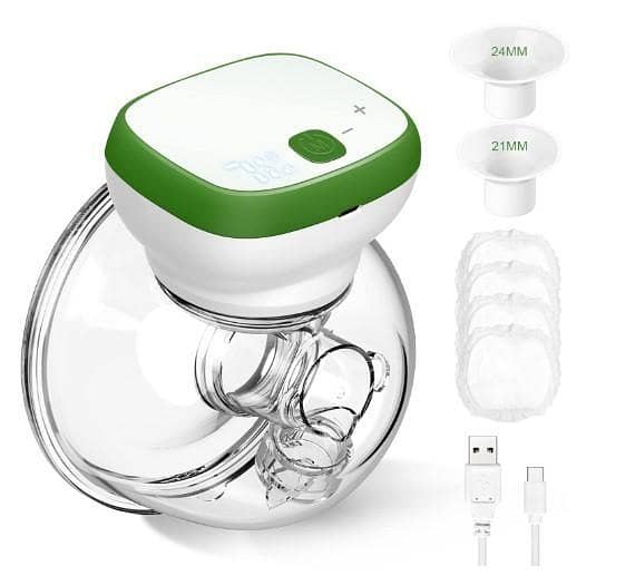 Breast Pump, Hands-Free Wearable Electric Breast Pump Portable Rechargeable LED Display Breastfeeding Breast Pump 3 Modes with 28mm 24mm 21mm Flanges (Green White) C R4239. . .