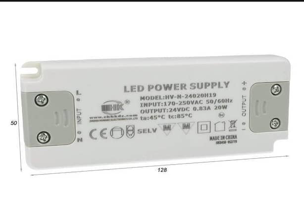A2ZWORLD LEDLUX 20W CV Power Supply, 24V 0.83A, Super Slim 16mm, Indoor Use Only (CE certified) C A1580