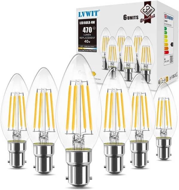 LVWIT B15 LED Filament Candle Bulb,4W C35 Small Bayonet Bulb 40W Incandescent Bulb Equivalent, 470Lm, 2700K Warm White Candle B15 Bulb Small Bayonet,220-240V,Non-Dimmable,(35MM*97MM/ 11 PCS)