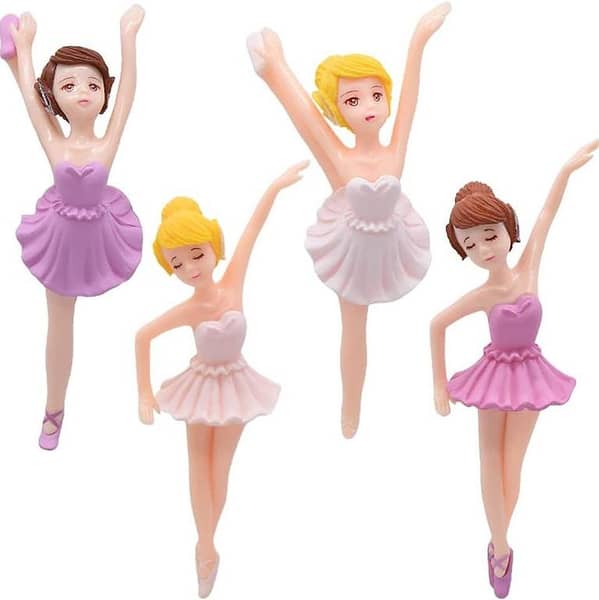 Mini Ballerina Figurines, 4-Piece Cake Toppers for Kids' Parties, Baby Showers, and Home Decor (UK Import)