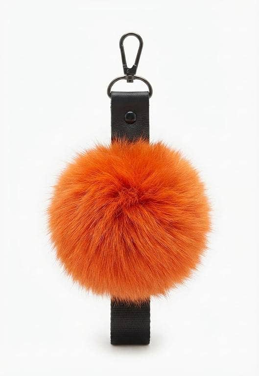 Fluffy Pom Pom Keychain & Bag Charm with Black Strap and Metal Hook (c r5409)