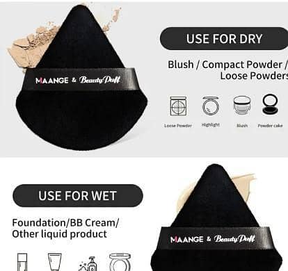 MAANGE 3-Piece Concealer and Contouring Brush Set with Two Triangular Powder Puffs (Model E R4757)