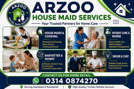 Maid/House Maids/Cook/Driver/Babysitter/Couple/Patient Care/Helper
