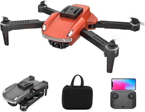 Foldable Drone Quadcopter with 4K Dual Camera, WiFi FPV, Infrared Obstacle Avoidance, and Altitude Hold (Orange, Dual4K Bag 2B 1)