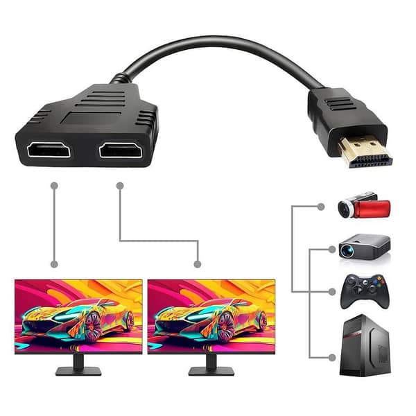 HDMI Splitter Cable 1080P: 1 In to 2 Out Female HDMI Splitter for HDTV, LED, LCD TVs