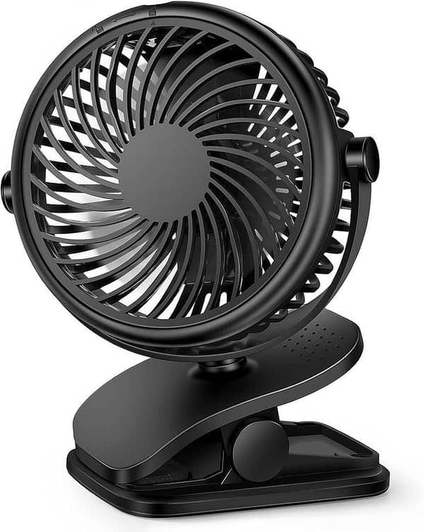 benpen JD-199 Mini Fan USB Small Battery: Portable Clip/Table Fan with 2200 mAh Rechargeable Battery, 3 Speeds, Quiet Operation (Black) UK Import