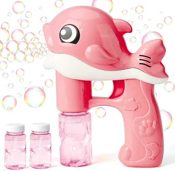 Kids Bubble Gun Toy Whale — Automatic Bubble Machine with 2 Bubble Solutions (Blue and Pink Whales). .