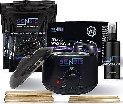 Sensis Wax Warmer Hair Removal Kit: Electric Wax Heater with 4 Bead Packs, 30 Spatulas, and Aftercare Spray