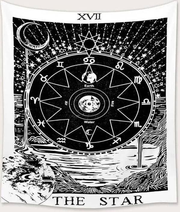 "Astral Inspiration: 60" x 52" XVII The Stars Astrology Black and White Wall Decor"