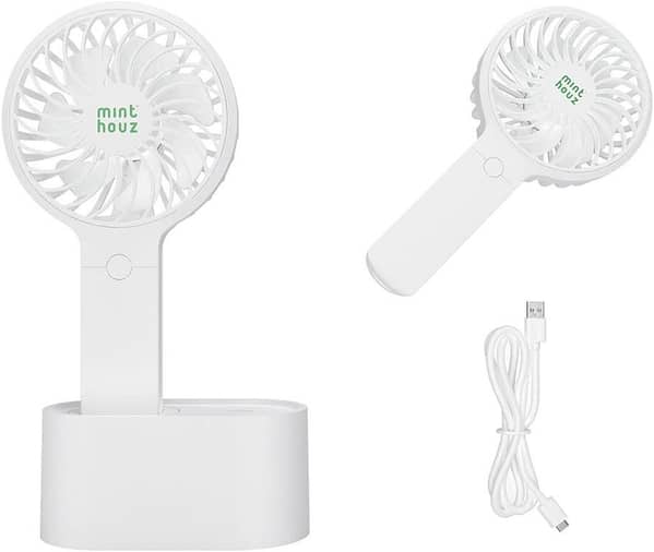 Minthouz Handheld Fan with 90° Auto-Rotation, 2000mAh Battery, 3-Speeds, USB Rechargeable, Portable Desk/Handheld Fan R274