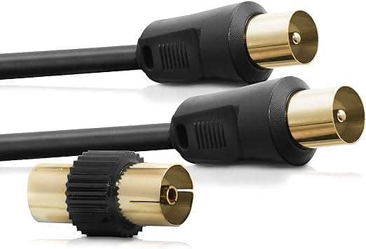 TV Aerial Cable 10m – Male to Male Gold Plated Coaxial Wire with Shielded Plug-to-Plug Connectors (Black, UK Import)