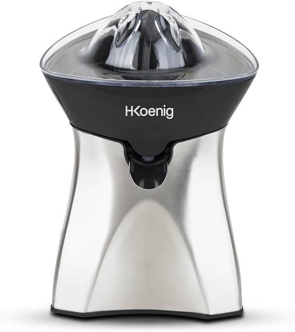 H. Koenig AGR60 Electric Citrus Press Stainless Steel, 60W, BPA-Free, Automatic, 2 Interchangeable Cones