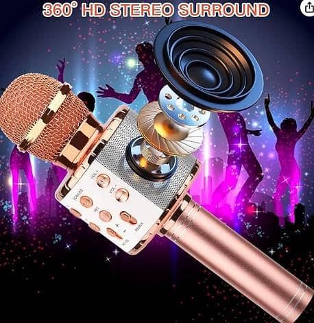 hinePick 4-in-1 Wireless Karaoke Microphone with LED Lights (Pink), Handheld Portable Home KTV Player for Android and iOS