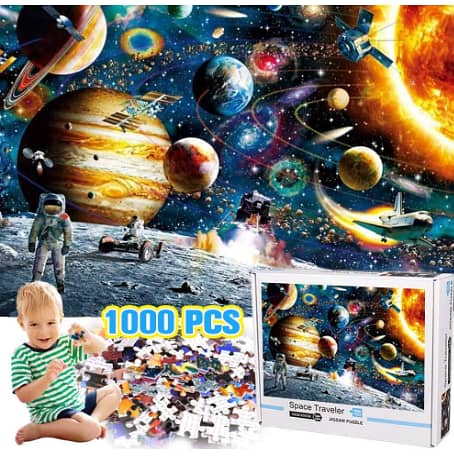 1 Pack 1000-Piece Space Jigsaw Puzzle for Adults and Kids – Premium 3-Layer White Paper, No Odor, Sturdy