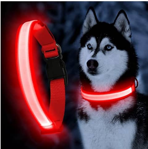 YFbrite Ultra Light Adjustable LED Dog Collar with Rechargeable Battery, Red, Large