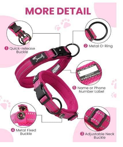PETTOM Adjustable Nylon Dog Collar, Breathable and Reflective, Rose XS