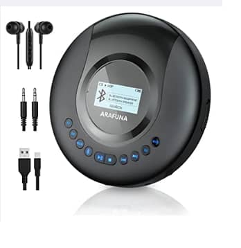ARAFUNA Bluetooth CD Player for Car – Rechargeable Portable CD Player with LCD Screen (Model C R4942)