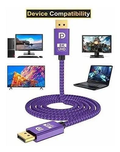 8K DisplayPort Cable 6.6ft with Braided Nylon—DP to DP, 60Hz in 8K / 120Hz in 4K (Model R968 PURPLE B)