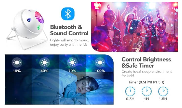 One Fire Galaxy Projector, Star Projector Night Light, Northern Lights LED Lamp with Bluetooth and Timer