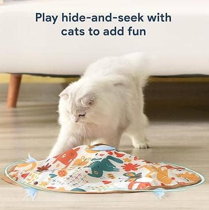 Lewondr Electronic Motion Cat Toys,4 Modes Interactive Cat Toys for Indoor Cats with 3 Feathers, Automatic Shut Off Motorized Cat Wand Toy - Blue C C106
