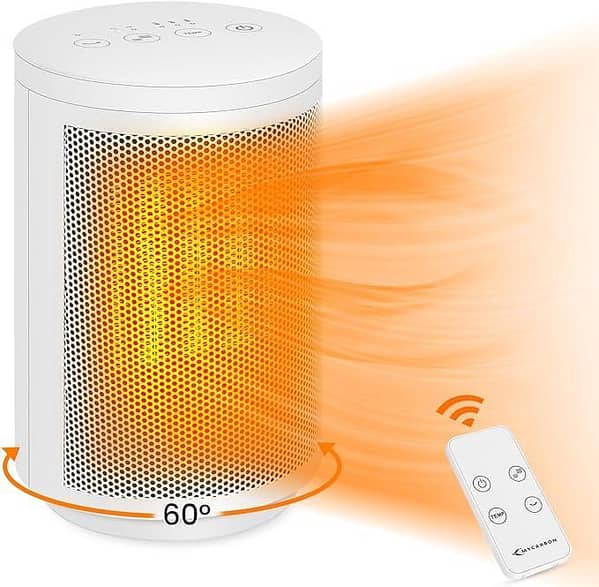 MYCARBON Electric Heater - Ceramic Space Heater with Remote Control, Overheating & Tip-Over Protection, 8H Timer, 60° Oscillation - Safety Portable Heaters with Thermostat for Home Office Use uk import