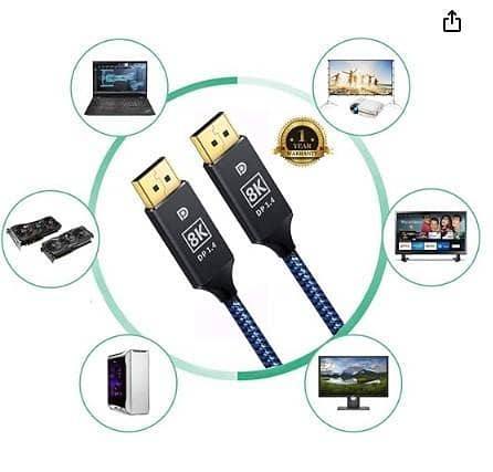 8K DisplayPort Cable JUSTITUDE DP Cable Nylon Braided High Speed DP Code 8K@60Hz DP to DP Cable for Laptop PC Monitor TV Gaming(DP-DP/3.3ft, Blue) B A425