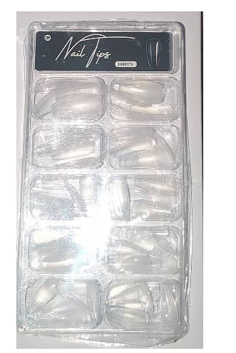 Fajar 100Pcs Clear Acrylic Nail Tips – Full/Half Cover Coffin/Ballerina Style, 10 Sizes