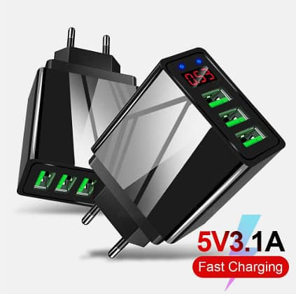 5V 3.1A QC3.0 3-Port USB Wall Charger with LED Display – CR5127