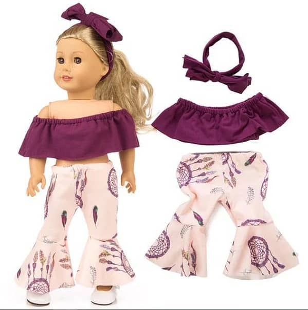 Tongliya 18 Inch Doll Clothes One Shoulder + Flared Pants Set Dress Up Costume Multicolor Optional 18 Inch American Girl_Q-286 Valentine's Day Love Dress  B  R4788