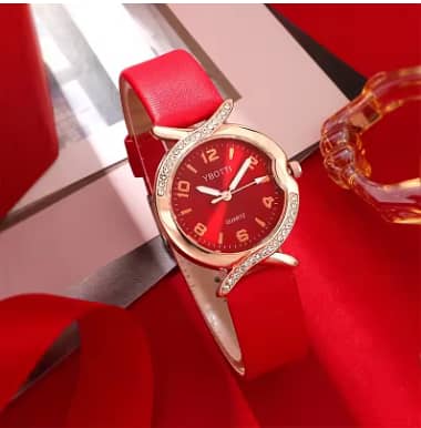 5Pcs Set Women Watches with Leather Straps – Simple Analog Quartz Wristwatch Gift Set