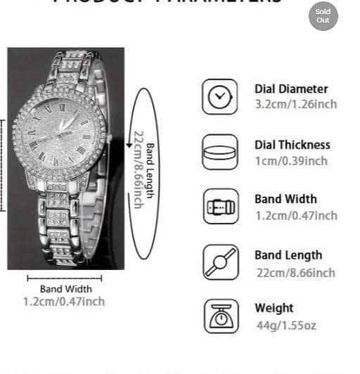 2-Pcs Elegant Women's Round Dial Watch and Sparkling Bracelet Set - Silver (Model C R3817)