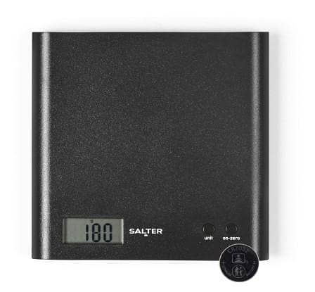 Salter 1066 BKDR15 Arc Kitchen Scale – Digital Food Weighing Scales For Precise Cooking/Baking, Slim Platform for Compact Storage, Add & Weigh/Tare Function, 3kg Capacity, Battery Included, Black C C5