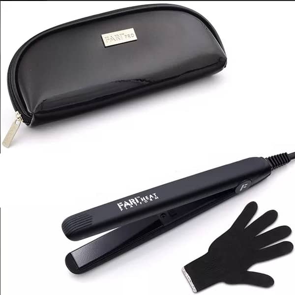 FARI Travel Hair Straighteners Set with Heat-Resistant Glove and Travel Pouch – Black (C A959)