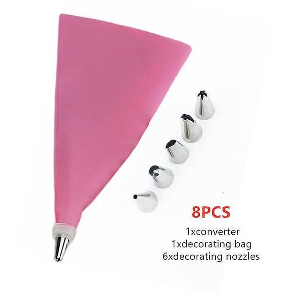 8pcs Silicone Pastry Bag Tips Diy Icing Piping Cream Reusable Pastry Bags Stainless Steel Nozzle Set  C R1003