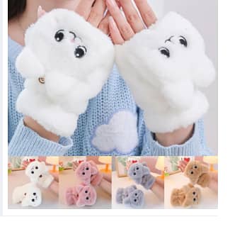 Lovely Plush Cat Mittens: Rabbit Fur Knit Fingerless Gloves for Women (C R4817)