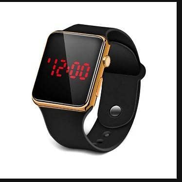 LED Sport Watch Square Mirror Face with Silicone Band and Metal Wrist Strap C R3151