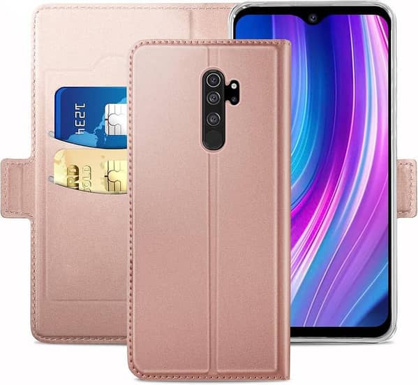 YATWIN Leather Flip Case for Xiaomi Redmi Note 8 Pro with Stand, Holders and Magnetic Closure – Rose Gold (UK Import)