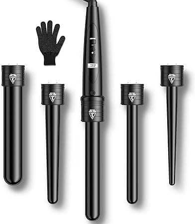 ET-W301 5-in-1 LCD Ceramic Coating Multifunctional Interchangeable Wave Iron with Gloves Curler Kit A907
