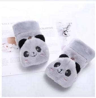 Fashion Women Plush Warm Glove: Fur Rabbit/Cat Mittens, Flip Fingerless Style, Soft, Thick, Flexible Half-Finger Winter