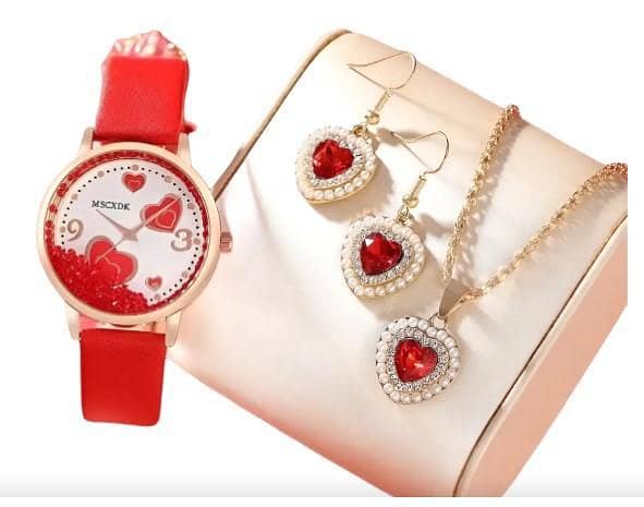 5-Piece Luxury Women's Accessories Set: Wristwatch, Necklace, Earrings, Ring, Rhinestones