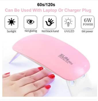 SUN Mini Nail Lamp 6W USB UV/LED Nail Dryer (Pink) – For Gel Polish and Poly Gel, 60s/120s