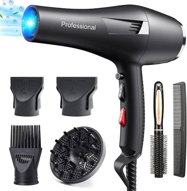 Hair Dryer Professional Ionic Hairdryer AS166 with 2 Speed, 3 Heat Settings, Cool Shot, Diffuser, Nozzle, Concentrator Comb
