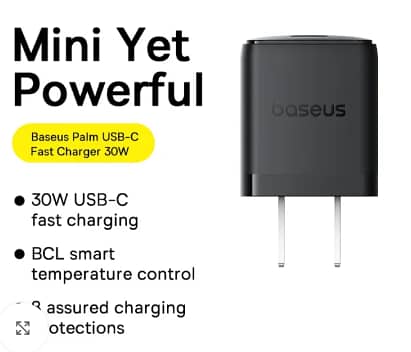 Baseus Palm Series 30W Fast Charger US, 1C & 1C+U options with USB-C to USB-C cable (R2614)