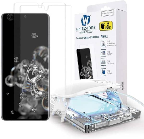Galaxy S20 Ultra Dome Glass Screen Protector 3D Curved Edge | Whitestone Installation Tray • Two Pack A5