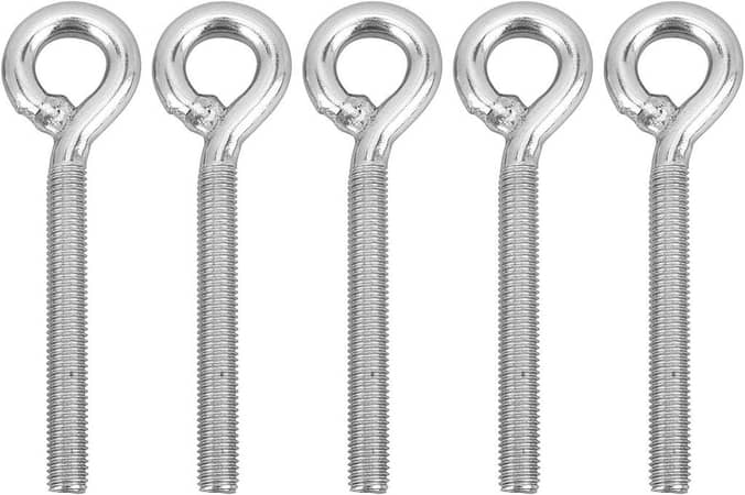 Keebgyy 5Pcs M10 Stainless Steel Eye Bolts, Threaded, Welded Closed, Long Shoulder Eyelets, Marine Grade