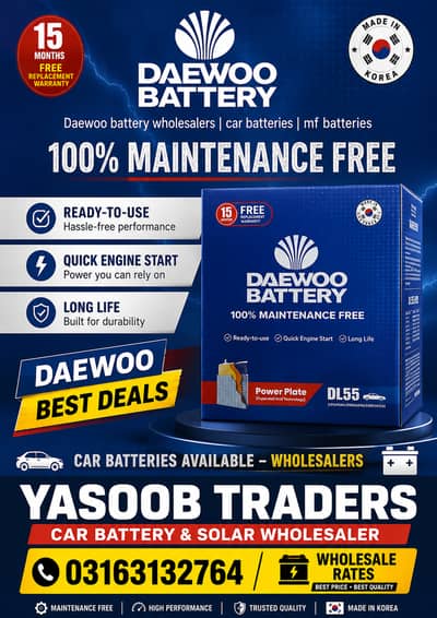 Daewoo battery wholesalers car batteries & Solar mf batteries