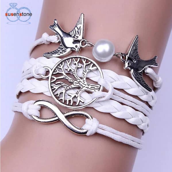 Bangle Bracelet – Tree of Life with Copper Finish and Lover Birds Bead (Personalized)