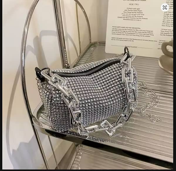 Allover Rhinestone Bucket Bag with Glitter Chain — Prom Mini Crossbody (6.3 x 3.54 inches) CR3055
