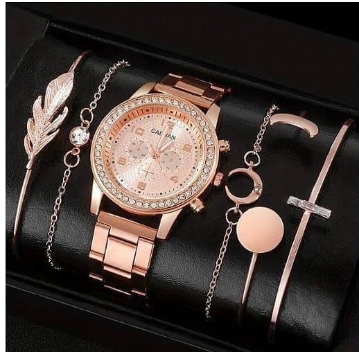 6Pcs/Sets Women's Watch: Luxury Rhinestone Quartz Analog Wristwatch with 5-Piece Jewelry Set, Gift for Mom Her #9765076 C R3251